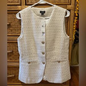 Ann Taylor Beige and White Tweed Collarless Vest